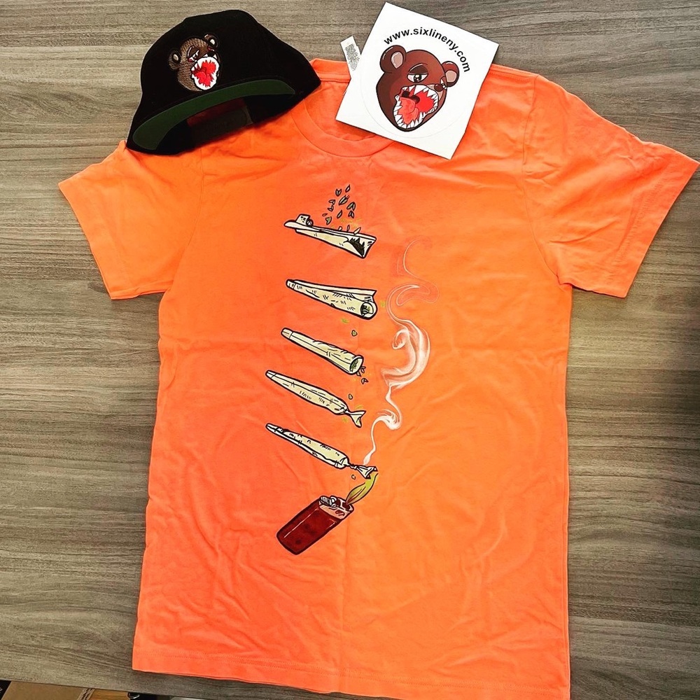 Vibrant Orange Short Sleeve Tee with Football Design